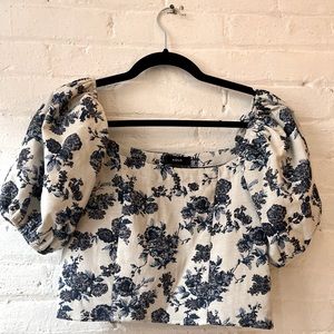 Aqua floral-print jacquard cropped top